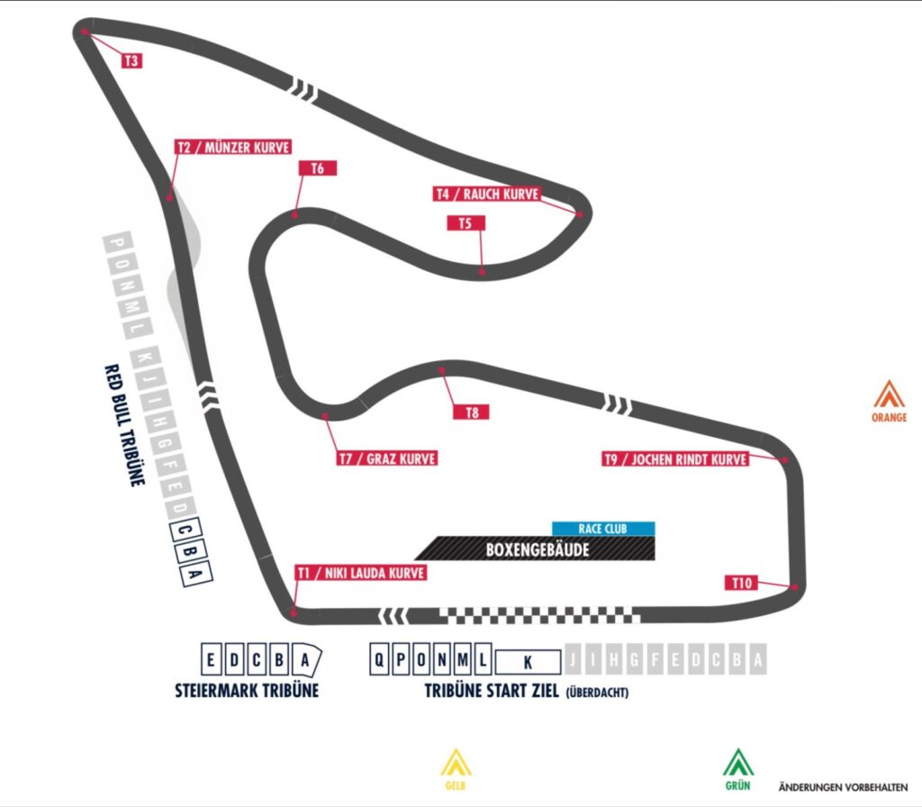 Red Bull Ring - mapa tribun